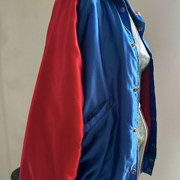 Vintage 80s Men's Satin Track/Sport/Varsity Jacket Red/Blue - Picture 2 of 4